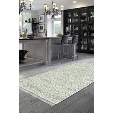 Dekoreko Dijital Mutfak Halısı Trend Keçe Kaymaz Taban Saçaklı Modern Eliana Yeşil