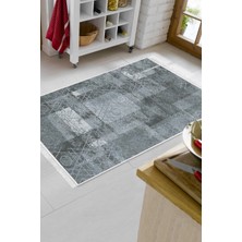 Dekoreko Dijital Mutfak Halısı Trend Keçe Kaymaz Taban Saçaklı Iskandinav Page Mavi