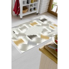 Dekoreko Dijital Mutfak Halısı Star Pamuk Kaymaz Taban Saçaklı Modern Cleo Krem