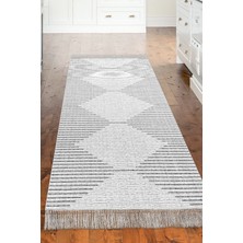 Dekoreko Dijital Mutfak Halısı Trend Keçe Kaymaz Taban Saçaklı Iskandinav Kay Gri