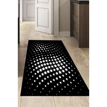 Dekoreko Dijital Mutfak Halısı Star Pamuk Kaymaz Taban Modern Willow Siyah