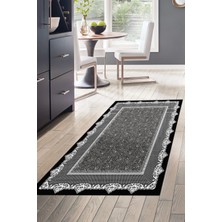 Dekoreko Dijital Mutfak Halısı Yıldız Deri Kaymaz Taban Modern Vicky Siyah