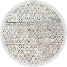 Dekoreko Dijital Mutfak Halısı Yıldız Deri Kaymaz Taban Saçaklı Yuvarlak Iskandinav Nydia Bej