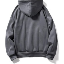 Black Sokak Erkek Koyu Gri El Baskılı Oversize Kapüşonlu Sweatshirt