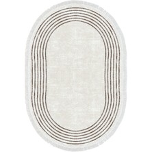 Dekoreko Dijital Mutfak Halısı Trend Keçe Kaymaz Taban Saçaklı Oval Modern Shelbi Bej