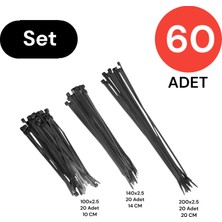 Tek-İş Plastik Kablo Bağı Cırt Kelepçe Set 100-150-250 x 2.5 mm Siyah (20 x 3) 60 Adet