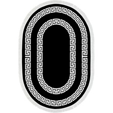 Dekoreko Dijital Mutfak Halısı Yıldız Deri Kaymaz Taban Saçaklı Oval Modern Starr Siyah