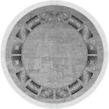 Dekoreko Dijital Mutfak Halısı Yıldız Deri Kaymaz Taban Saçaklı Yuvarlak Modern Twyla Gri