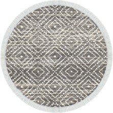 Dekoreko Dijital Mutfak Halısı Trend Keçe Kaymaz Taban Saçaklı Yuvarlak Iskandinav Liz Gri