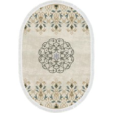 Dekoreko Dijital Mutfak Halısı Trend Keçe Kaymaz Taban Saçaklı Oval Modern Demetria  Bej