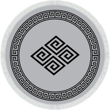 Dekoreko Dijital Mutfak Halısı Yıldız Deri Kaymaz Taban Saçaklı Yuvarlak Modern Kathryn  Gri