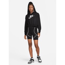 Nike Siyah Kadın Kapüşonlu Baskılı Sweatshirt DQ5850 010 W Nsw Club Flc Gx Crop H