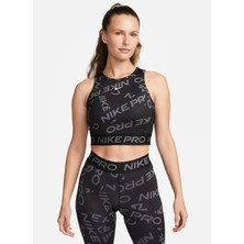 Nike Siyah - Gri - Gümüş Kadın Yuvarlak Yaka Regular Fit Atlet FB5500-010 W Np Df Crop Tank Aop