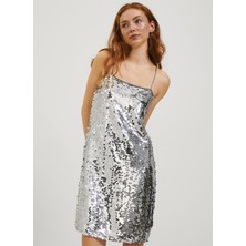 Jjxx Klasik Yaka Payetli Gümüş Standart Kadın Elbise Jxava Sequın Strap Short Dress Wvn