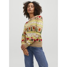 Jjxx Bisiklet Yaka Normal Desenli Deve Tüyü Kazak Kadın Jxmas Crew Neck Knıt