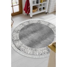 Dekoreko Dijital Mutfak Halısı Star Pamuk Kaymaz Taban Saçaklı Yuvarlak Modern Sequoia Gri