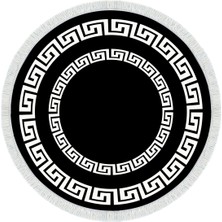 Dekoreko Dijital Mutfak Halısı Star Pamuk Kaymaz Taban Saçaklı Yuvarlak Modern Starr Siyah