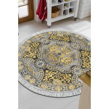 Dekoreko Dijital Mutfak Halısı Trend Keçe Kaymaz Taban Saçaklı Yuvarlak Modern Osana Sarı