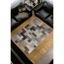 Dekoreko Dijital Salon Halısı Star Pamuk Kaymaz Taban Modern Andrina Kahve