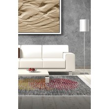 Dekoreko Dijital Salon Halısı Star Pamuk Kaymaz Taban Saçaklı Modern Saeran Krem Oranj Kırmızı