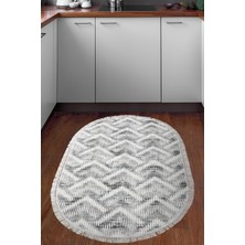 Dekoreko Dijital Mutfak Halısı Trend Keçe Kaymaz Taban Saçaklı Oval Iskandinav Renata  Antrasit