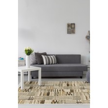 Dekoreko Dijital Salon Halısı Star Pamuk Kaymaz Taban Saçaklı Modern Harper Kahve Bej