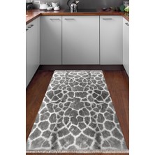 Dekoreko Dijital Mutfak Halısı Yıldız Deri Kaymaz Taban Saçaklı Modern Cherry Gri