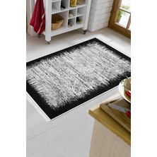 Dekoreko Dijital Mutfak Halısı Yıldız Deri Kaymaz Taban Saçaklı Modern Evelina  Siyah