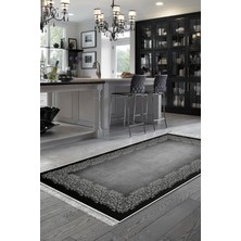 Dekoreko Dijital Mutfak Halısı Yıldız Deri Kaymaz Taban Saçaklı Modern Roana Gri
