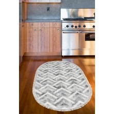 Dekoreko Dijital Mutfak Halısı Star Pamuk Kaymaz Taban Saçaklı Oval Iskandinav Renata  Antrasit