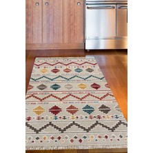 Dekoreko Dijital Mutfak Halısı Yıldız Deri Kaymaz Taban Saçaklı Iskandinav Lizbet  Renkli