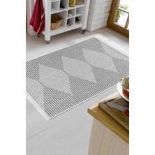Dekoreko Dijital Mutfak Halısı Yıldız Deri Kaymaz Taban Saçaklı Iskandinav Kay Gri