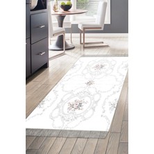 Dekoreko Dijital Mutfak Halısı Trend Keçe Kaymaz Taban Saçaklı Modern Anabelle Gri