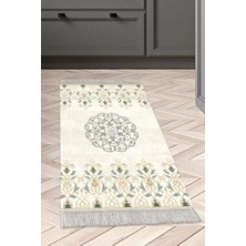 Dekoreko Dijital Mutfak Halısı Trend Keçe Kaymaz Taban Saçaklı Modern Demetria  Bej