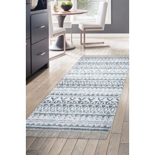 Dekoreko Dijital Mutfak Halısı Star Pamuk Kaymaz Taban Saçaklı Iskandinav Mali Lacivert