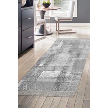 Dekoreko Dijital Mutfak Halısı Star Pamuk Kaymaz Taban Saçaklı Iskandinav Page Gri