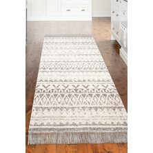 Dekoreko Dijital Mutfak Halısı Star Pamuk Kaymaz Taban Saçaklı Iskandinav Mali Açık Kahve