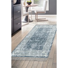 Dekoreko Dijital Mutfak Halısı Trend Keçe Kaymaz Taban Saçaklı Modern Shelbi Mavi