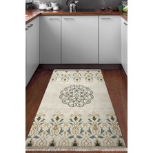 Dekoreko Dijital Mutfak Halısı Yıldız Deri Kaymaz Taban Saçaklı Modern Demetria  Bej