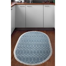Dekoreko Dijital Mutfak Halısı Yıldız Deri Kaymaz Taban Saçaklı Oval Iskandinav Celestine Lacivert