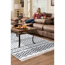 Dekoreko Dijital Salon Halısı Trend Keçe Kaymaz Taban Saçaklı Iskandinav Cade Lacivert