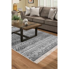 Dekoreko Dijital Salon Halısı Yıldız Deri Kaymaz Taban Saçaklı Iskandinav Liz Antrasit