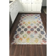 Dekoreko Dijital Mutfak Halısı Star Pamuk Kaymaz Taban Modern Cyan Renkli