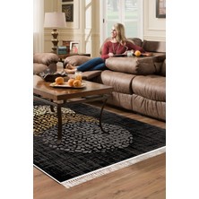 Dekoreko Dijital Salon Halısı Yıldız Deri Kaymaz Taban Saçaklı Modern Saeran Bej Krem Mavi