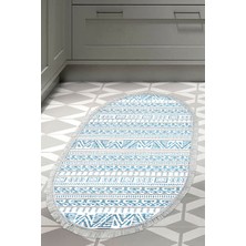 Dekoreko Dijital Mutfak Halısı Yıldız Deri Kaymaz Taban Saçaklı Oval Iskandinav Adelia  Lacivert