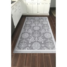 Dekoreko Dijital Mutfak Halısı Star Pamuk Kaymaz Taban Modern Queta Gri