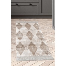 Dekoreko Dijital Mutfak Halısı Trend Keçe Kaymaz Taban Saçaklı Iskandinav Amaris Kahve