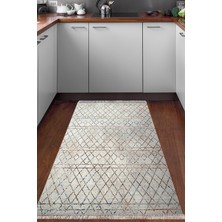 Dekoreko Dijital Mutfak Halısı Star Pamuk Kaymaz Taban Saçaklı Iskandinav Malu Bej