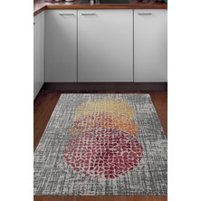 Dekoreko Dijital Mutfak Halısı Yıldız Deri Kaymaz Taban Modern Saeran Krem Oranj Kırmızı