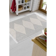 Dekoreko Dijital Mutfak Halısı Yıldız Deri Kaymaz Taban Saçaklı Iskandinav Kay Lacivert